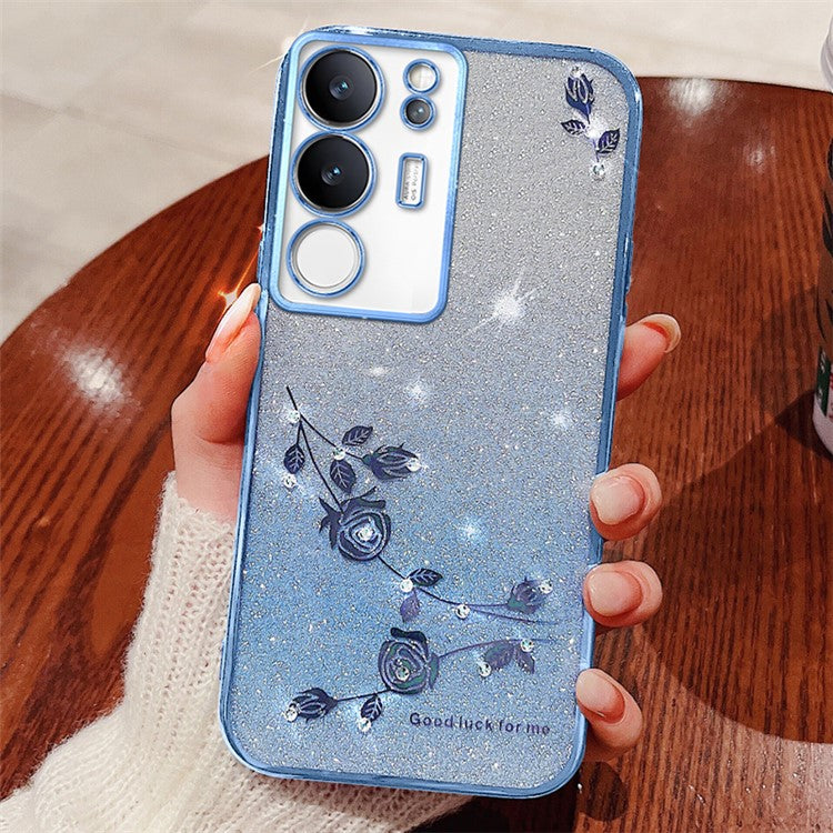 KADEM For vivo S17 Pro 5G Rhinestone Flower Gradient TPU Cover Glitter Anti-scratch Phone Case - Blue