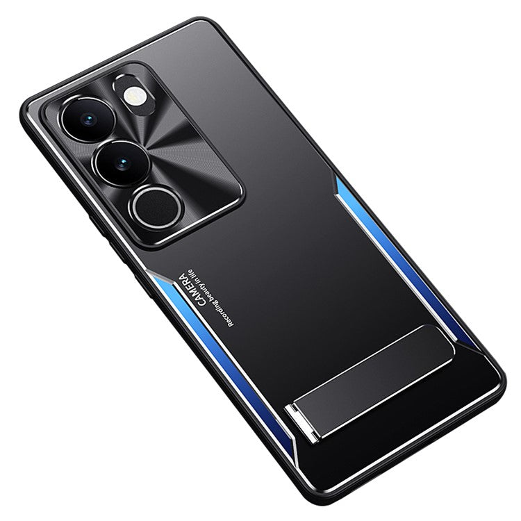 For vivo S17 5G Kickstand Design Phone Cover TPU + Aluminium Alloy Anti-Fingerprint Phone Case - Blue