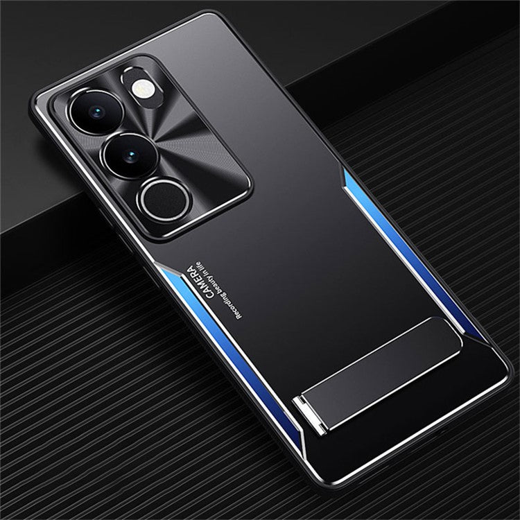 For vivo S17 5G Kickstand Design Phone Cover TPU + Aluminium Alloy Anti-Fingerprint Phone Case - Blue