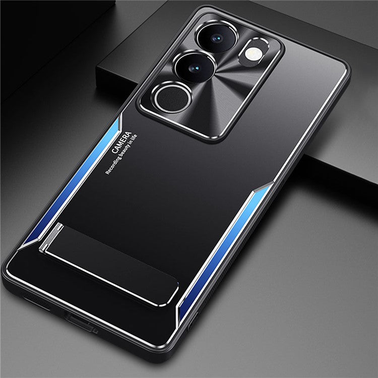 For vivo S17 5G Kickstand Design Phone Cover TPU + Aluminium Alloy Anti-Fingerprint Phone Case - Blue