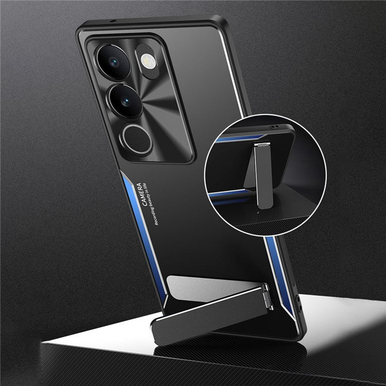 For vivo S17 5G Kickstand Design Phone Cover TPU + Aluminium Alloy Anti-Fingerprint Phone Case - Blue