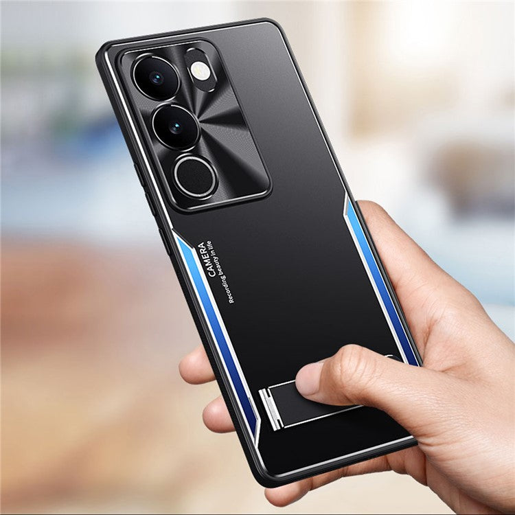 For vivo S17 5G Kickstand Design Phone Cover TPU + Aluminium Alloy Anti-Fingerprint Phone Case - Blue