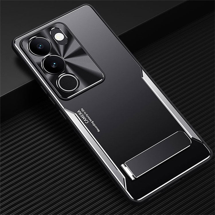 For vivo S17 5G Kickstand Design Phone Cover TPU + Aluminium Alloy Anti-Fingerprint Phone Case - Silver