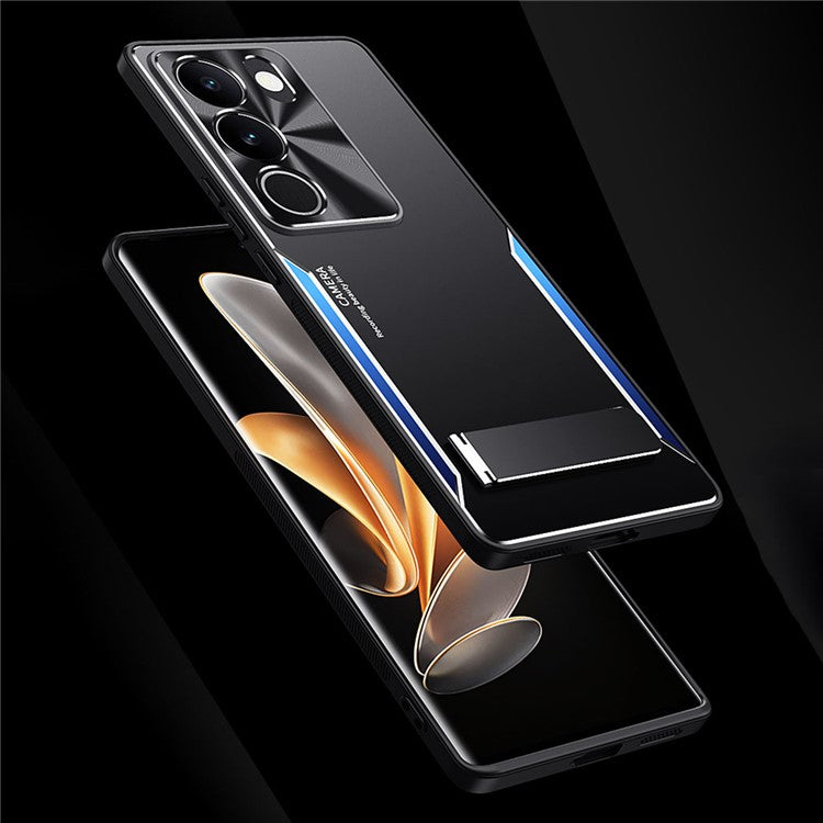 For vivo S17 5G Kickstand Design Phone Cover TPU + Aluminium Alloy Anti-Fingerprint Phone Case - Silver