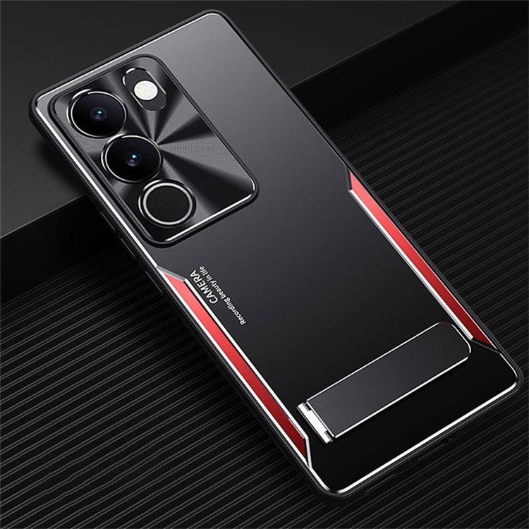 For vivo S17 5G Kickstand Design Phone Cover TPU + Aluminium Alloy Anti-Fingerprint Phone Case - Red