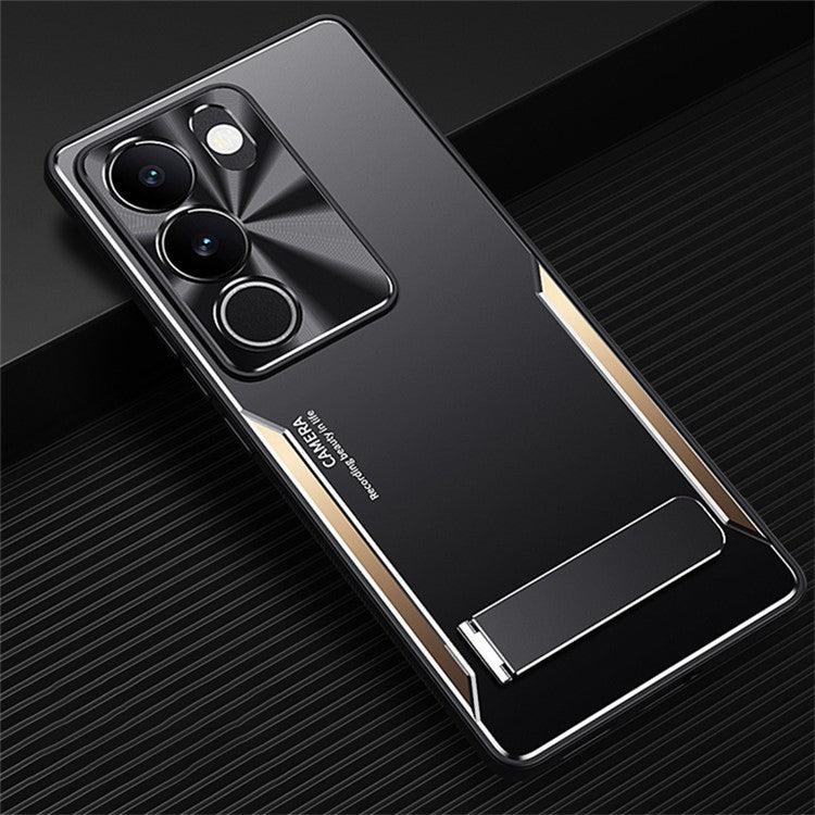 For vivo S17 5G Kickstand Design Phone Cover TPU + Aluminium Alloy Anti-Fingerprint Phone Case - Gold