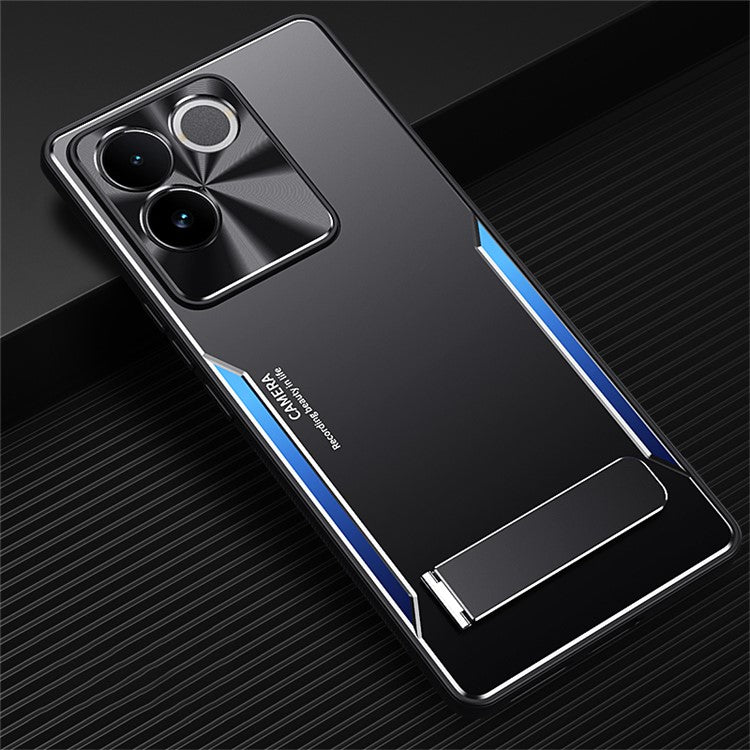 Kickstand Phone Case For vivo S17e 5G , Anti-Scratch TPU + Aluminium Alloy Phone Cover Smartphone Shell - Blue