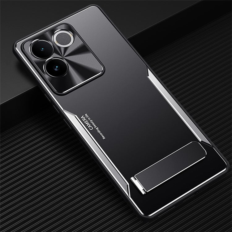 Kickstand Phone Case For vivo S17e 5G , Anti-Scratch TPU + Aluminium Alloy Phone Cover Smartphone Shell - Silver