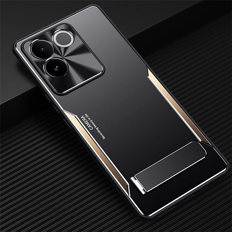 Kickstand Phone Case For vivo S17e 5G , Anti-Scratch TPU + Aluminium Alloy Phone Cover Smartphone Shell - Gold