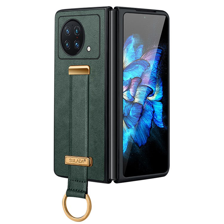 SULADA Fashion Series for vivo X Fold Wristband Kickstand Phone Case PU Leather+PC Anti-Scratch Cover - Green