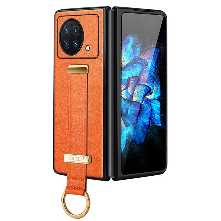 SULADA Fashion Series for vivo X Fold Wristband Kickstand Phone Case PU Leather+PC Anti-Scratch Cover - Orange