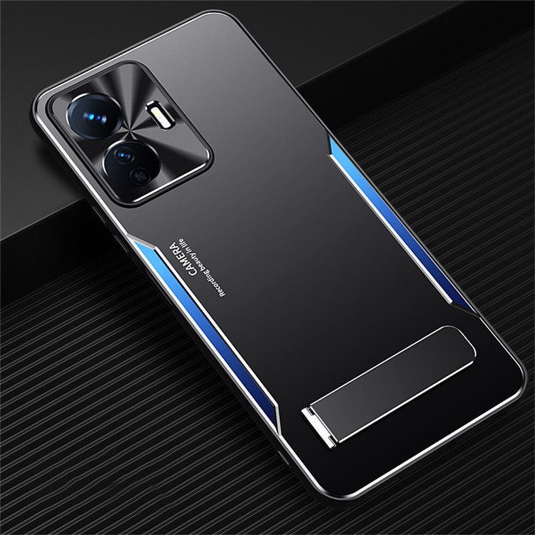 Kickstand Phone Cover for vivo Y77e 5G TPU+Aluminium Alloy Anti-drop Back Case - Blue