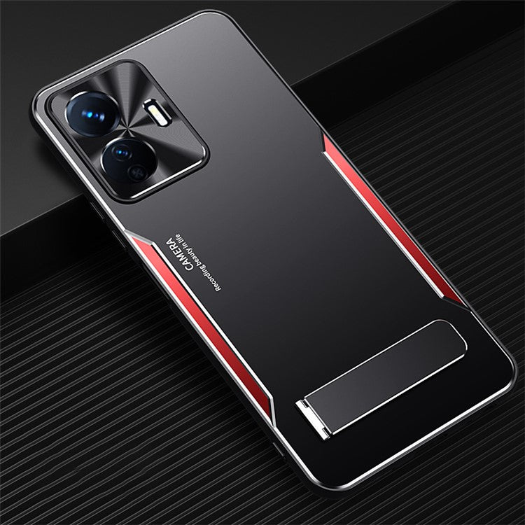 Kickstand Phone Cover for vivo Y77e 5G TPU+Aluminium Alloy Anti-drop Back Case - Red