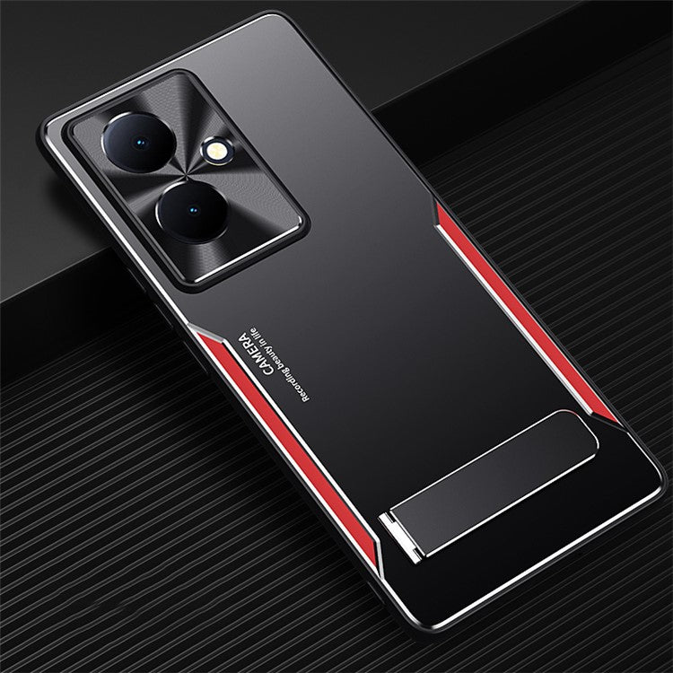 Kickstand Cover for vivo Y78+ 5G TPU+Aluminium Alloy Drop-proof Phone Case - Red