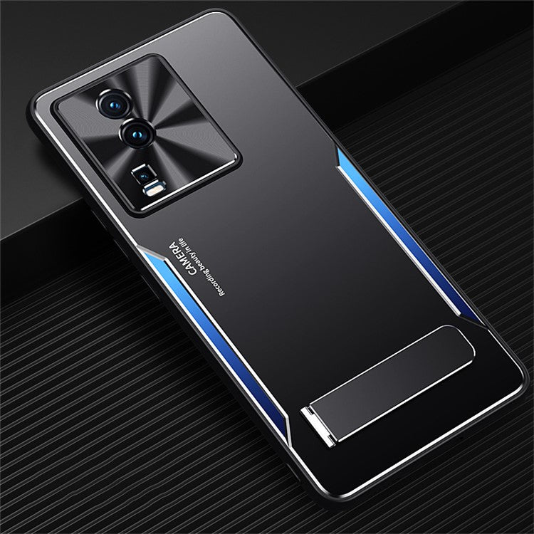 For vivo iQOO Neo7 5G Kickstand Phone Cover TPU + Aluminum Alloy Anti-Fingerprint Phone Case - Blue