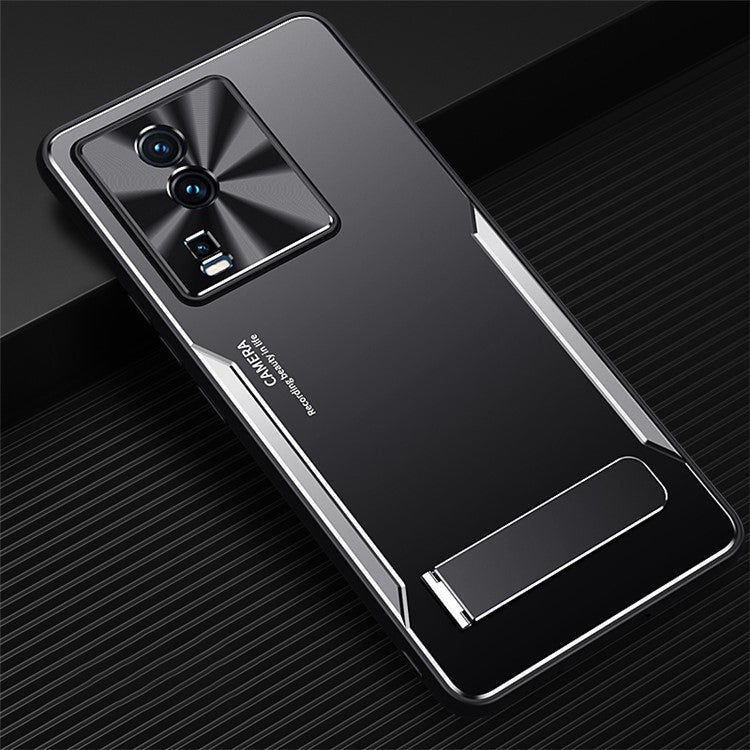 For vivo iQOO Neo7 5G Kickstand Phone Cover TPU + Aluminum Alloy Anti-Fingerprint Phone Case - Silver