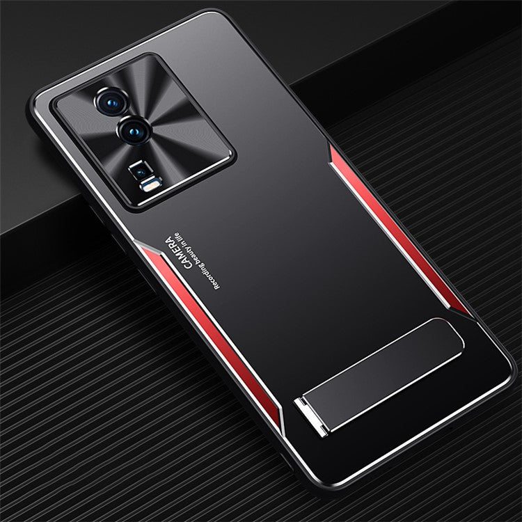 For vivo iQOO Neo7 5G Kickstand Phone Cover TPU + Aluminum Alloy Anti-Fingerprint Phone Case - Red