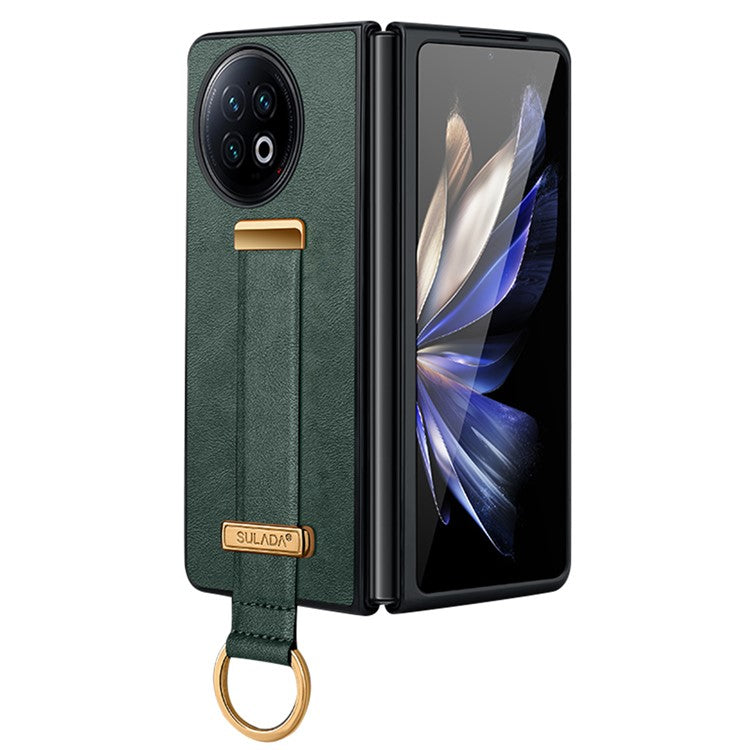 SULADA Fashion Series for vivo X Fold2 Leather Coated PC Cover Wristband Kickstand Folding Phone Case - Green