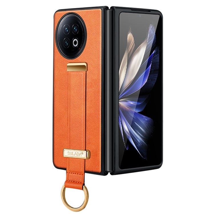 SULADA Fashion Series for vivo X Fold2 Leather Coated PC Cover Wristband Kickstand Folding Phone Case - Orange