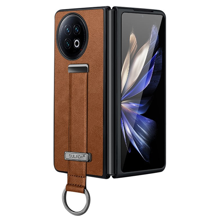 SULADA Fashion Series for vivo X Fold2 Leather Coated PC Cover Wristband Kickstand Folding Phone Case - Brown