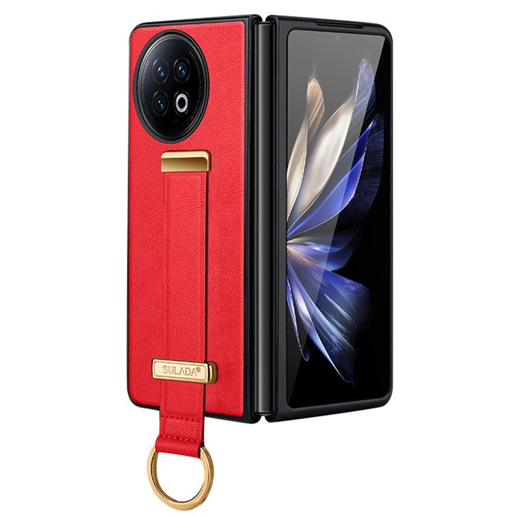 SULADA Fashion Series for vivo X Fold2 Leather Coated PC Cover Wristband Kickstand Folding Phone Case - Red