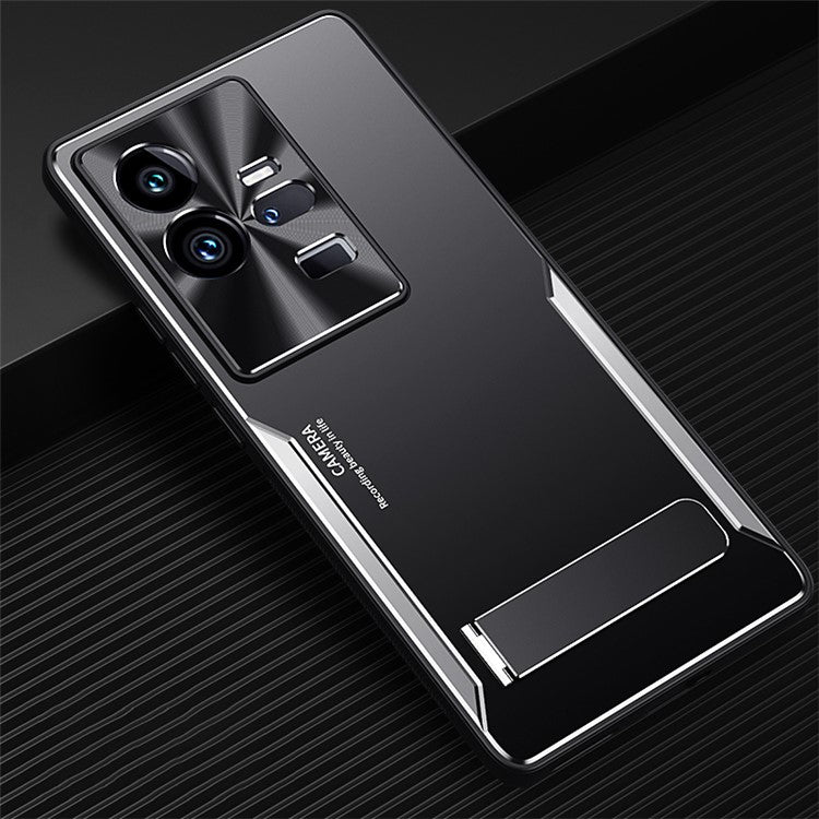 Kickstand Phone Case for vivo iQOO 11 Pro 5G , Soft TPU + Hard Aluminium Alloy Anti-fall Cover - Silver