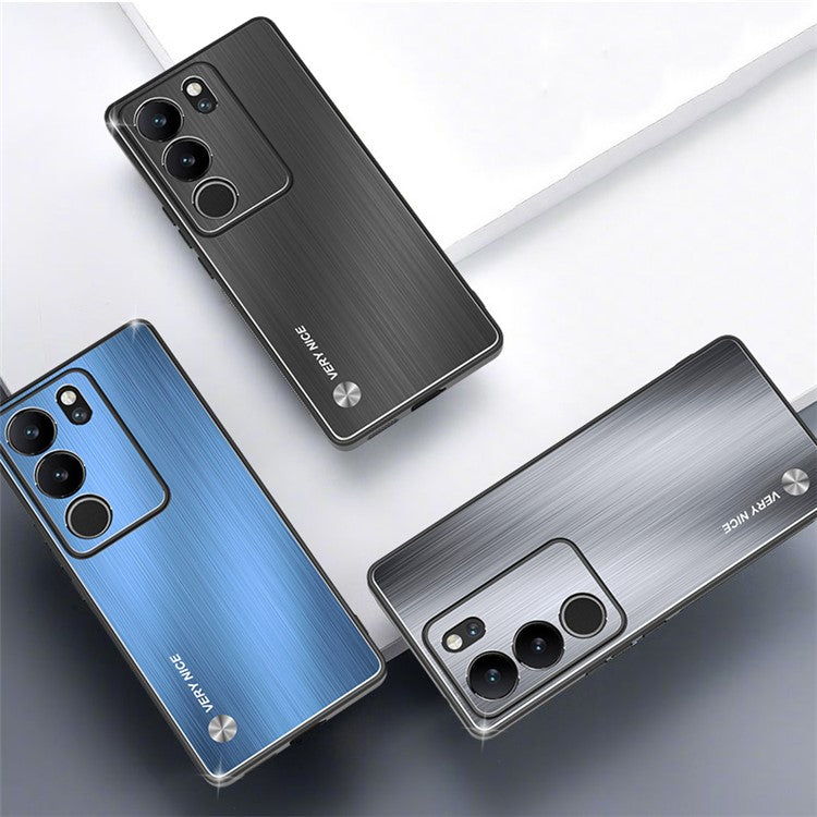 For vivo S17 5G / S17 Pro 5G Mobile Phone Anti-fall Case Aluminum Alloy+TPU Brushed Cover - Blue