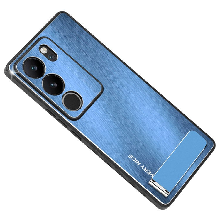 For vivo S17 5G / S17 Pro 5G Phone Case TPU+Aluminium Alloy Brushed Anti-scratch Cover with Kickstand - Blue