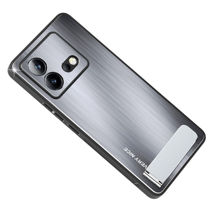 For vivo iQOO Neo8 5G Brushed Back Case Aluminium Alloy Back TPU Frame Kickstand Phone Cover - Silver