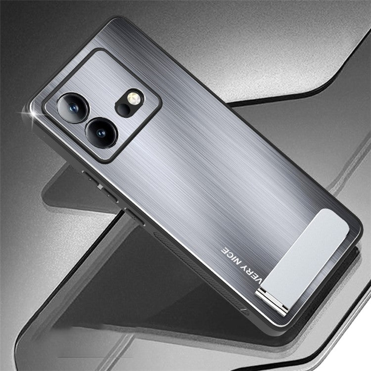 For vivo iQOO Neo8 5G Brushed Back Case Aluminium Alloy Back TPU Frame Kickstand Phone Cover - Silver