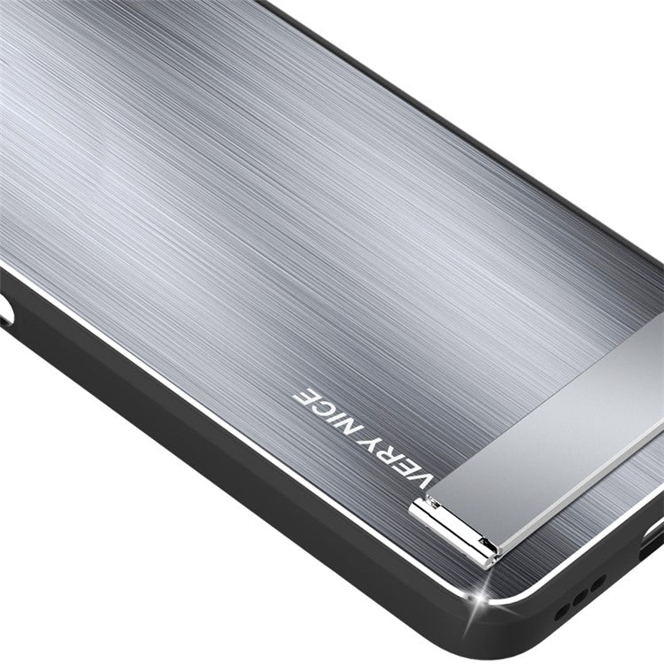 For vivo iQOO Neo8 5G Brushed Back Case Aluminium Alloy Back TPU Frame Kickstand Phone Cover - Silver