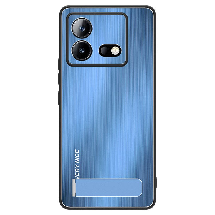 For vivo iQOO Neo8 5G Brushed Back Case Aluminium Alloy Back TPU Frame Kickstand Phone Cover - Blue