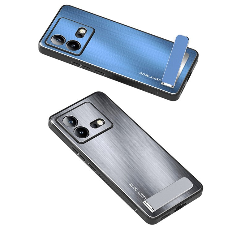 For vivo iQOO Neo8 5G Brushed Back Case Aluminium Alloy Back TPU Frame Kickstand Phone Cover - Blue