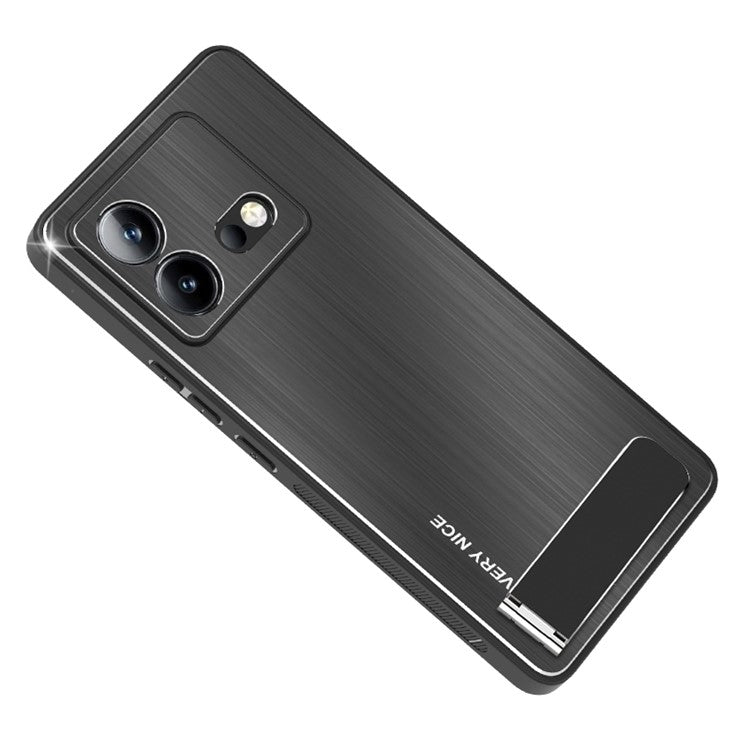 For vivo iQOO Neo8 5G Brushed Back Case Aluminium Alloy Back TPU Frame Kickstand Phone Cover - Black