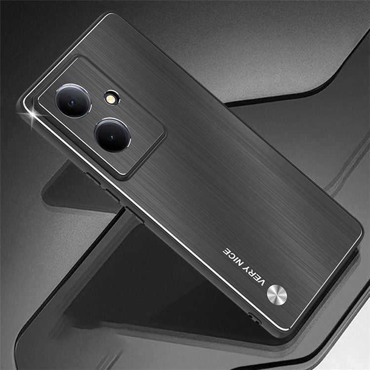 For vivo Y78+ 5G Brushed Phone Cover Aluminium Alloy Back TPU Frame Anti-drop Case - Black