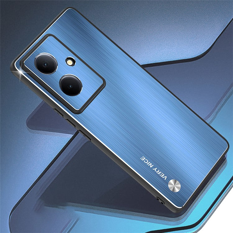 For vivo Y78+ 5G Brushed Phone Cover Aluminium Alloy Back TPU Frame Anti-drop Case - Blue