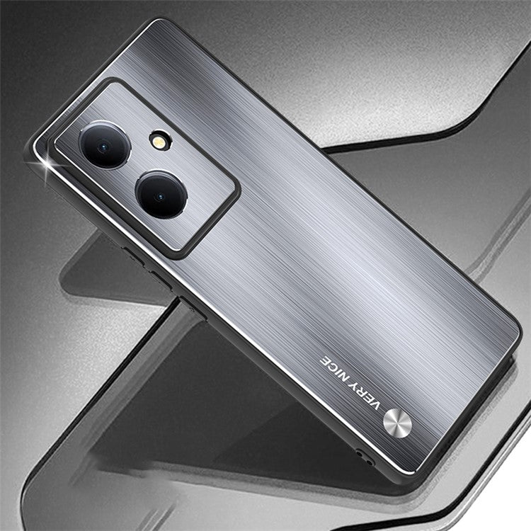 For vivo Y78+ 5G Brushed Phone Cover Aluminium Alloy Back TPU Frame Anti-drop Case - Silver