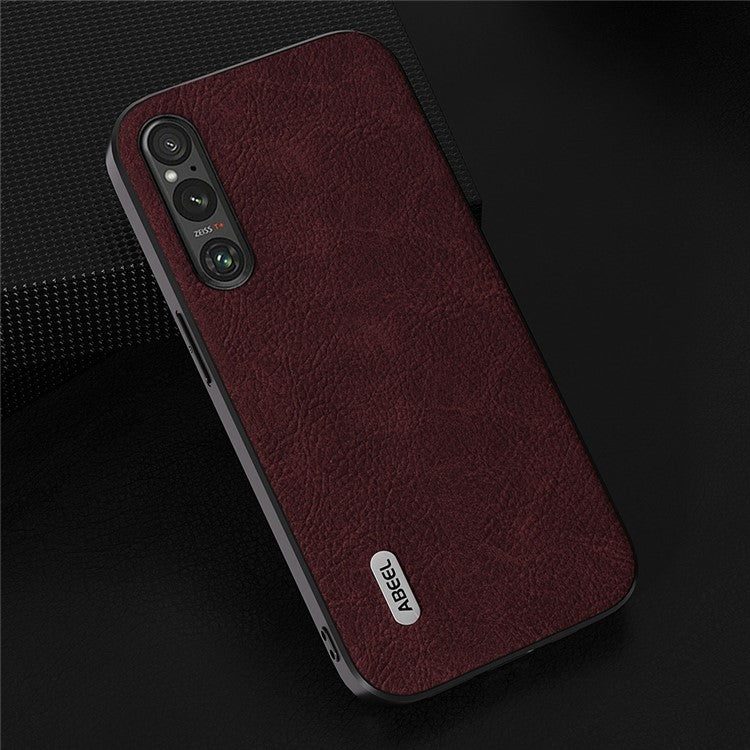 ABEEL Back Protector for Sony Xperia 1 IV 5G PU Leather+PC+TPU Litchi Texture Scratch Proof Phone Case - Purplish Red