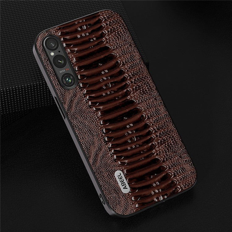 ABEEL For Sony Xperia 1 IV 5G Anti-drop Crocodile Texture PC+TPU Phone Case Genuine Cow Leather Coated Cover - Coffee