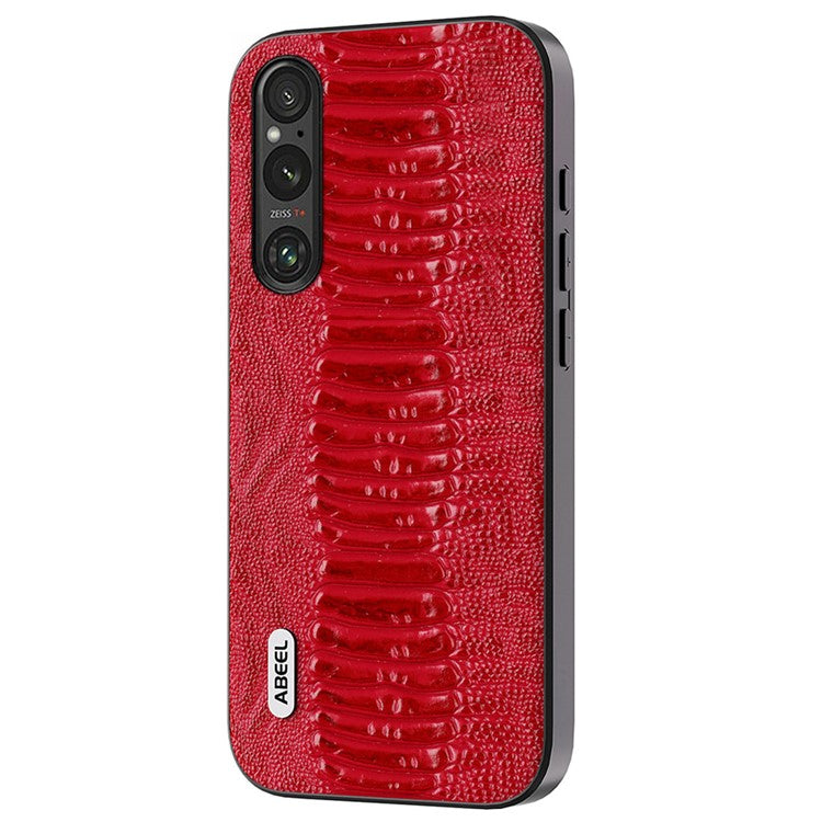 ABEEL For Sony Xperia 1 IV 5G Anti-drop Crocodile Texture PC+TPU Phone Case Genuine Cow Leather Coated Cover - Red