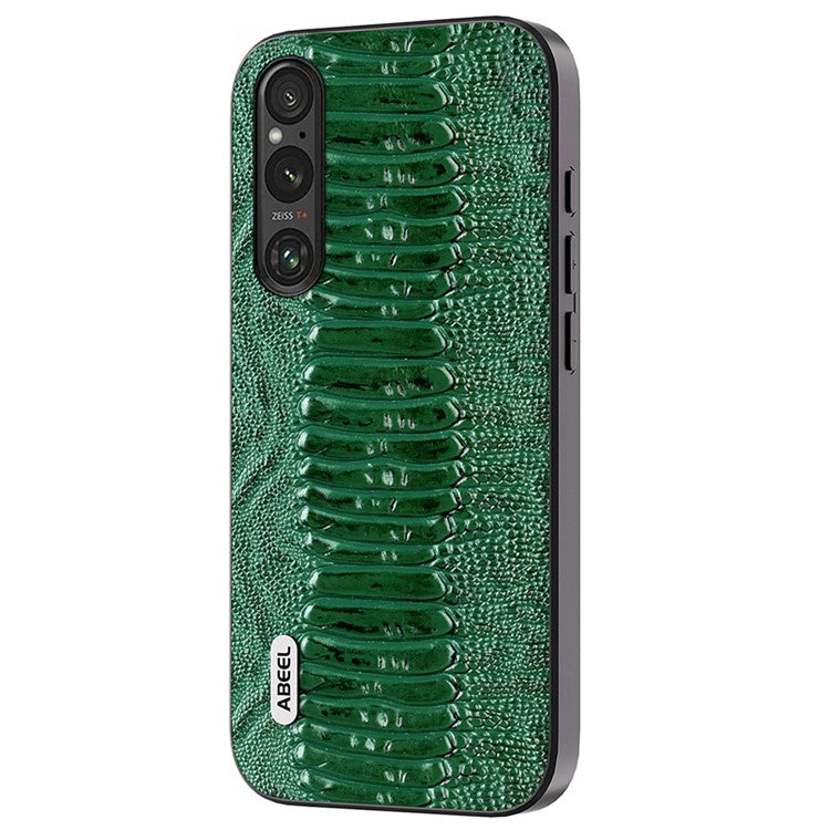 ABEEL For Sony Xperia 1 IV 5G Anti-drop Crocodile Texture PC+TPU Phone Case Genuine Cow Leather Coated Cover - Green