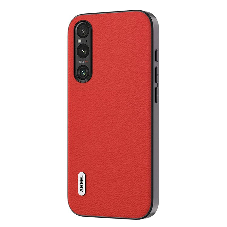 ABEEL For Sony Xperia 1 V PC+TPU Genuine Cow Leather Coated Cover Litchi Texture Phone Case - Red