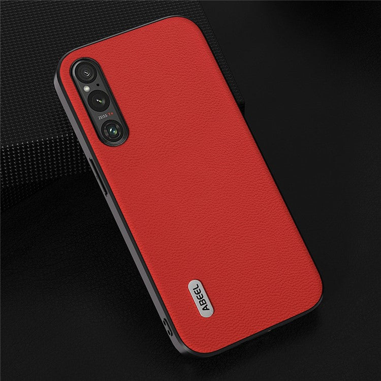 ABEEL For Sony Xperia 1 V PC+TPU Genuine Cow Leather Coated Cover Litchi Texture Phone Case - Red