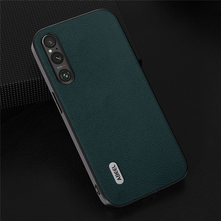 ABEEL For Sony Xperia 1 V PC+TPU Genuine Cow Leather Coated Cover Litchi Texture Phone Case - Midnight Green