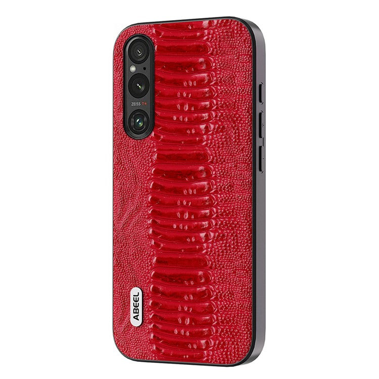 ABEEL For Sony Xperia 1 V Genuine Cow Leather Coated Phone Cover Crocodile Texture PC+TPU Back Case - Red