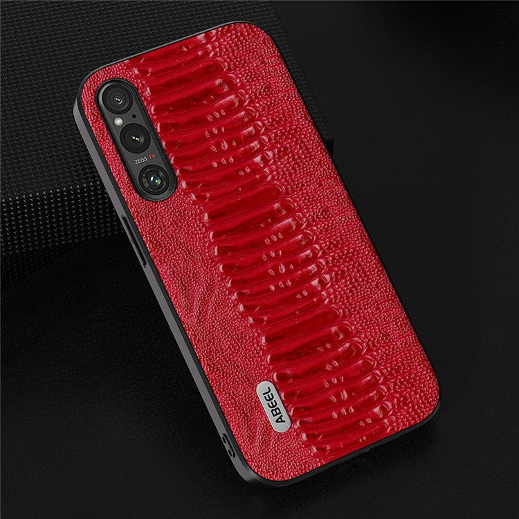 ABEEL For Sony Xperia 1 V Genuine Cow Leather Coated Phone Cover Crocodile Texture PC+TPU Back Case - Red