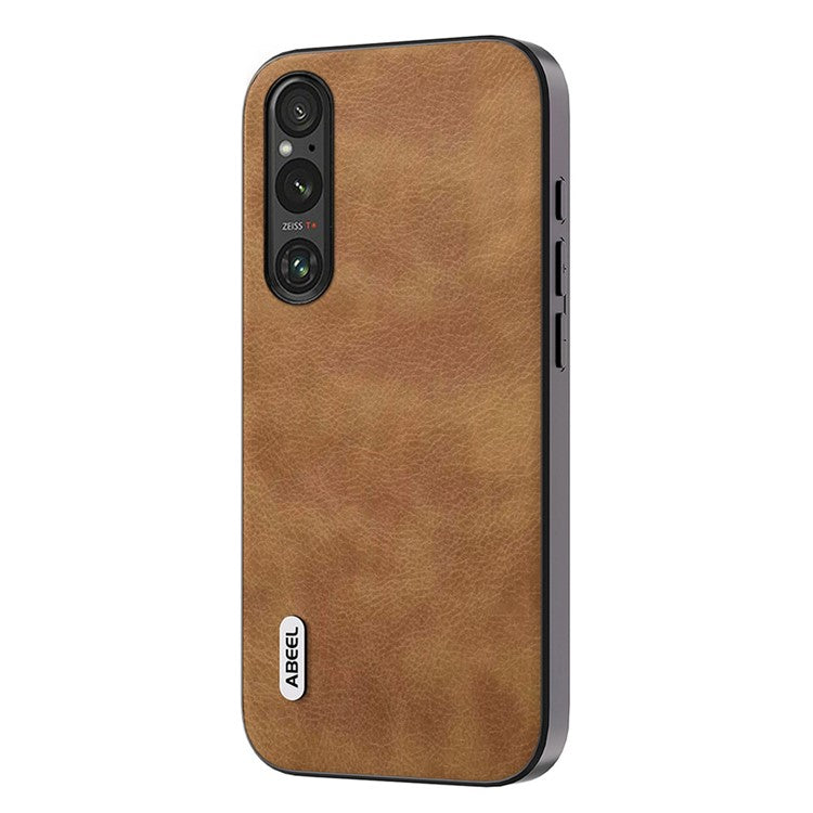 ABEEL For Sony Xperia 1 V Retro Anti-drop Phone Case Litchi Texture PU Leather Coated TPU+PC Cover - Brown