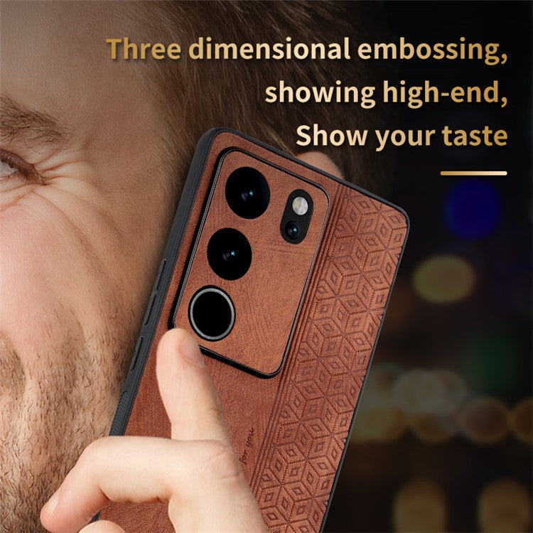 AZNS For vivo S17 Pro 5G / S17 5G Mobile Phone Case Anti-Scratch Imprinted PU Leather+TPU Phone Cover - Brown