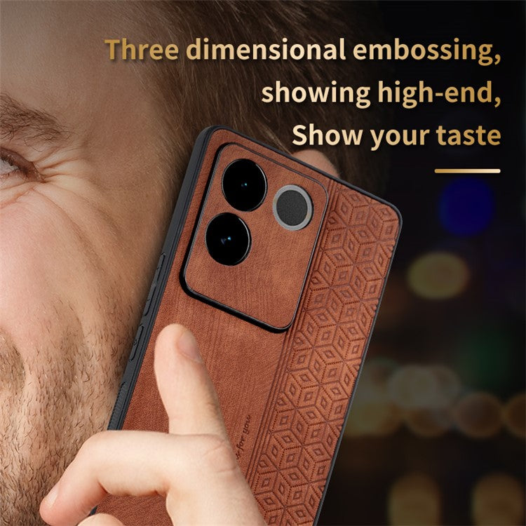 AZNS For vivo S17e 5G Imprinted PU Leather+TPU Case Anti-drop Phone Cover - Brown