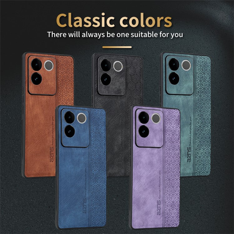 AZNS For vivo S17e 5G Imprinted PU Leather+TPU Case Anti-drop Phone Cover - Brown